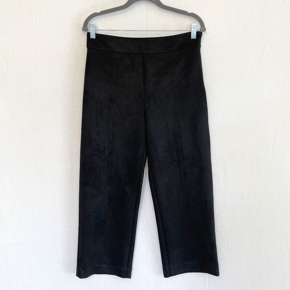 ANN TAYLOR Women's Size 4 Sueded Microfiber Wide Leg Ankle Pants Black